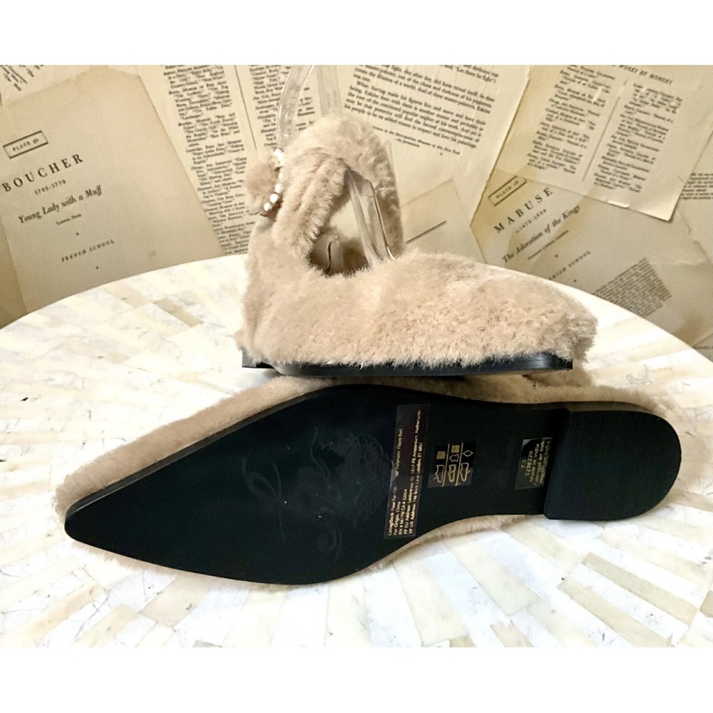 Free People Faux Shearling Parisa Pointed Flats Almond Tan Pearl Buckle - Picture 9 of 9